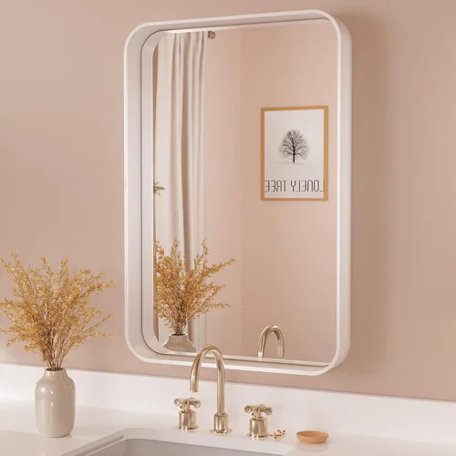 Miniatura 107 de TETOTE Espejo de marco dorado cepillado de 16 x 24 pulgadas, espejo de tocador de baño de latón dorado para pared, espejo enmarcado rectangular