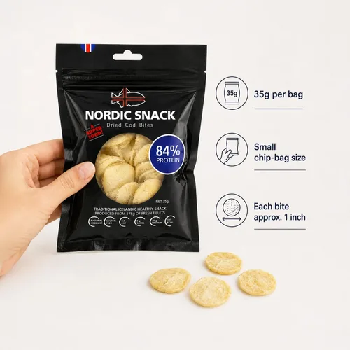 Miniatura 4 de Bocadillos de bacalao liofilizados (Hardfiskur) pescado capturado silvestre Snack nórdico saludable con alto contenido de proteínas