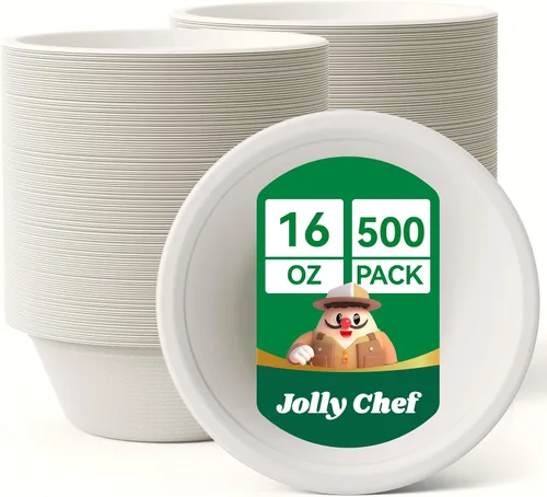 Miniatura 12 de JOLLY CHEF Cuencos de papel compostables desechables [12 oz] Recipientes para sopa resistentes [150 paquetes] Bagazo biodegradable apto
