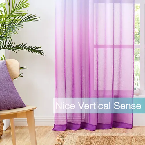 Miniatura 4 de July Joy Cortinas Transparentes de Lino Sintético Ombré Azul y Morado de 2 Tonos Reversibles con Bolsillo para Barra para Dormitorio de Niñas