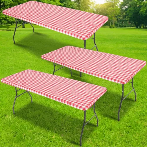 Miniatura 8 de Oudain Mantel rectangular de plástico para mesa de pícnic, 3 piezas, 30 x 72 pulgadas, vinilo impermeable con parte trasera de franela con borde