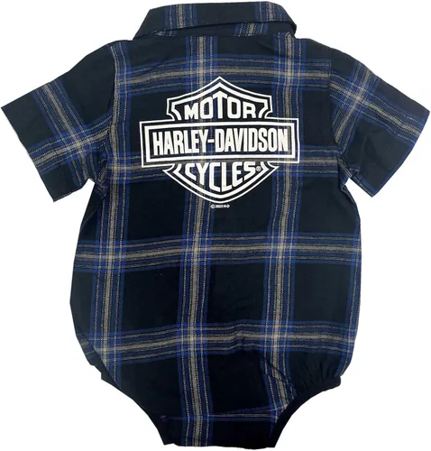 Miniatura 2 de Harley-Davidson Bebé Niño Cepillado Recién Nacido Plaid Camisa Creeper - NegroAzul