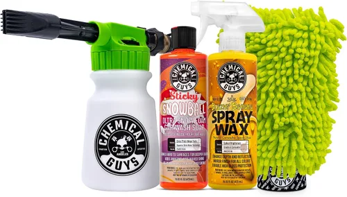 Chemical Guys TORQ Foam Blaster - Kit de lavado para automóvil, jabón adhesivo de espuma de nieve, cera de espuma en aerosol de plátano Blazin' y