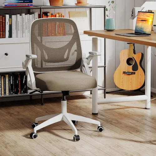 Miniatura 2 de COSTWAY Silla de oficina, cómoda silla giratoria de escritorio con altura ajustable y reposabrazos abatibles, sillas ergonómicas de malla para Gris