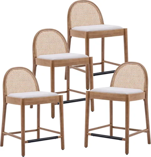 Miniatura 30 de HEAH-YO Taburetes de bar de ratán, juego de 2, taburetes de barra de 26 pulgadas de altura de mostrador con respaldos de ratán y patas de madera