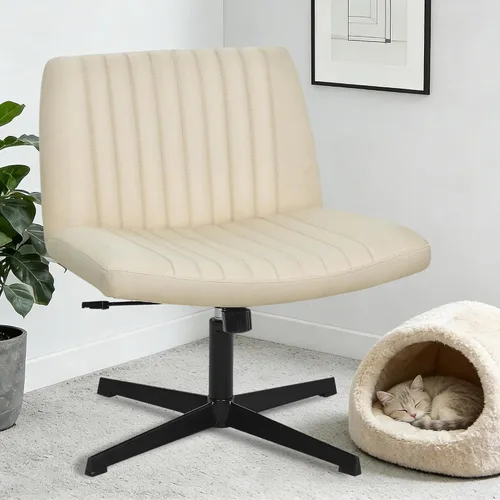 Silla Criss Cross, Silla de Escritorio sin Brazos sin Ruedas, Silla de Oficina con Patas Cruzadas, Silla de Tocador Giratoria, Silla de Trabajo para