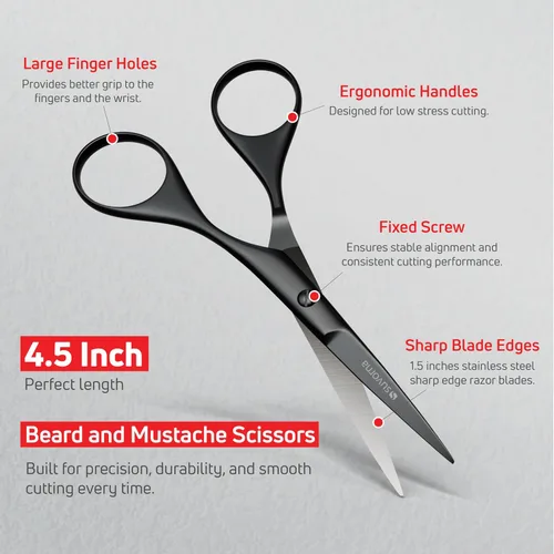 Miniatura 3 de Suvorna Juego de barba y bigote prémium con tijeras de barba para hombres, maquinilla de afeitar recta con cuchillas, tijeras faciales