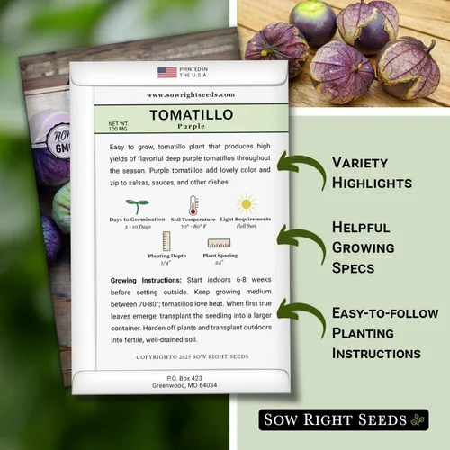 Miniatura 2 de Sow Right Seeds - Semillas de tomatillo morado para plantar - Paquete de reliquia sin OMG con instrucciones para plantar un huerto en el hogar al