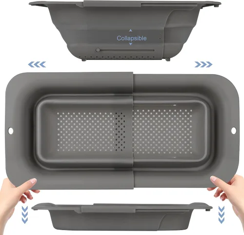 Miniatura 8 de ROTTOGOON Colador plegable de 7 cuartos, colador expandible sobre el fregadero, colador ajustable de silicona para fregadero de cocina, cesta grande