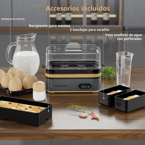 Miniatura 5 de Evoloop - Olla rápida para huevos eléctrica con capacidad para 6 huevos, para cocción de huevos blandos, medianos, duros, con máquina de escalfar