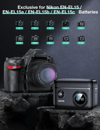 Miniatura 5 de llano CS2 - Paquete de 2 baterías EN-EL15C y cargador USB dual rápido de 18 W para Nikon Z8, ZR, Zf, Z6III, D850, Z7II, Z6II, Z7, Z6, D7500, D750
