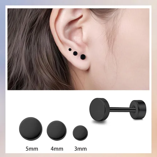 Miniatura 4 de Aretes de tuerca de titanio hipoalergénico con parte trasera plana, aretes de tuerca de 0.118 in a 0.197 in, aretes clásicos simples para cartílago
