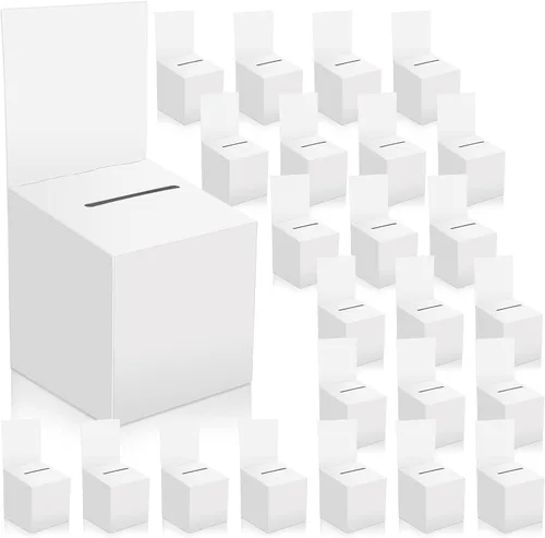 Miniatura 9 de Paquete de 12 cajas de rifa Caja de donación para recaudación de fondos, cajas de votación de cartón con ranura para boleto y cabecera extraíble