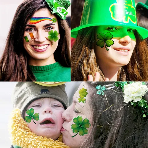Miniatura 3 de VANTATY 32 hojas 248+ piezas Tatuajes temporales del día de San Patricio para niños, niñas, mujeres, hombres, adultos, accesorios del día de San