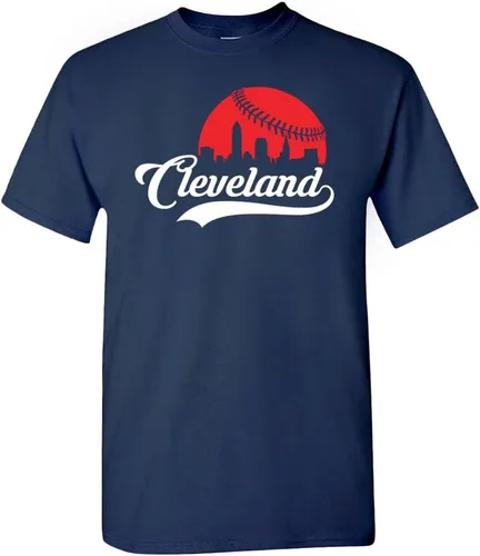 Xtreme Apparrel Cityscape Skyline - Camiseta para hombre para fanáticos del béisbol Cleveland - Camisa azul marino