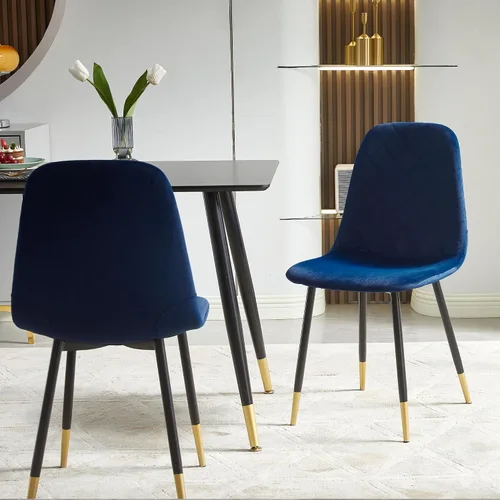 Miniatura 2 de Juego de 2 sillas de comedor de terciopelo azul marino, sillas tapizadas de cocina y comedor con patas de metal, sillas decorativas modernas