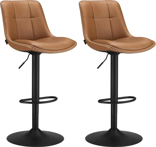 VASAGLE Taburetes de bar, juego de 2 sillas de bar giratorias, altura ajustable, acolchado, taburetes de cocina de cuero sintético con respaldo y