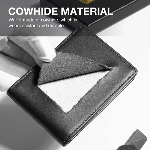Miniatura 6 de GSOIAX Billetera delgada para hombre minimalista de cuero genuino fibra de carbono con bloqueo RFID de cuero vacuno plegable con caja de regalo