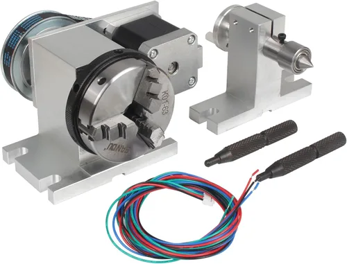 Miniatura 9 de Fresadora CNC de eje rotacional Enrutador CNC Mesa giratoria de un eje 4º eje 2.559 in 3 mandíbulas Chuck Cabezal divisorio con motor paso a paso