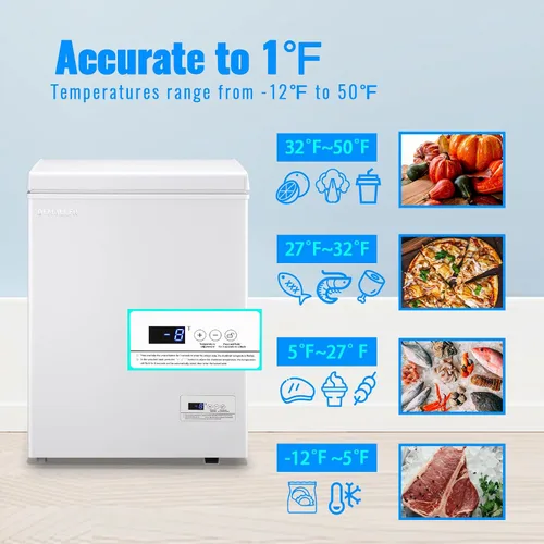 Miniatura 3 de DEMULLER - Congelador horizontal de 3.5 pies cúbicos, máquina de congelación profunda de temperatura ultra baja (hasta -24 ℃) con dos cestas
