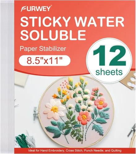 Miniatura 12 de FURWEY 8 piezas 8.5"x11" Estabilizador de bordado soluble en agua adhesivo, papel imprimible que se disuelve al lavar, permite imprimir o dibujar