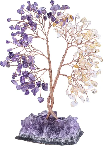 Miniatura 8 de Árbol de cristal doble curativo con base de amatista natural, bonsái de dinero de Feng Shui con energía positiva, decoración del hogar para riqueza
