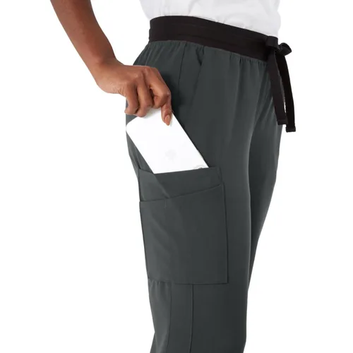 Miniatura 33 de ave. Varick - Pantalón médico de tiro medio para mujer, pierna recta, seis bolsillos, color azul caribeño, talla S
