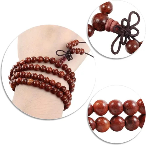 Miniatura 9 de TUMBEELLUWA Pulsera de 0.236 in con 108 cuentas de madera de oración de Mala para unisex, budista tibetano, meditación, rosario, estilo envolvente