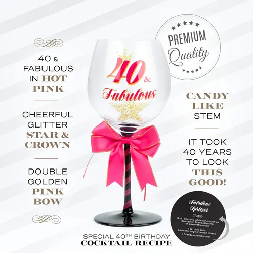 Miniatura 2 de Copa de vino de cumpleaños 40 y fabulosa para mujer, regalo divertido para mujeres que cumplen cuarenta años, mamá, mejor amiga, tía, hermana