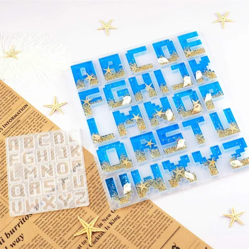Miniatura 4 de 2 moldes de resina para llavero del alfabeto, molde epoxi de letras de píxeles, molde de silicona de joyería para colgantes de resina DIY