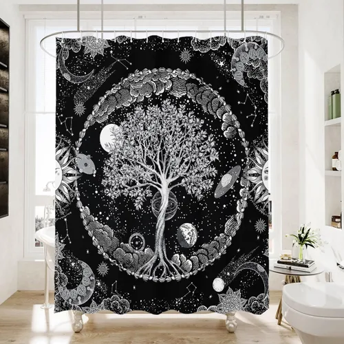 HMS Happy Memories Cortina de Ducha con Estampado Floral Bohemio de Planta Boho, Tela de Poliéster para Decoración de Baño 72 x 72 Pulgadas Tamaño