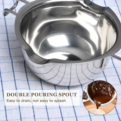 Miniatura 5 de Olla doble de acero inoxidable de 2 piezas con 2 cucharas de metal, olla de fusión de chocolate para derretir chocolate, mantequilla, queso, velas