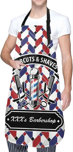 Miniatura 2 de Delantal de barbería personalizado para hombres y mujeres, delantal de peluquería con texto personalizado con bolsillos, delantal personalizado
