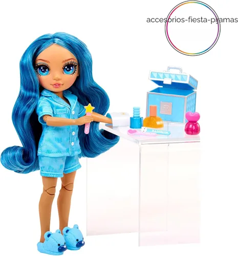 Miniatura 5 de Rainbow High Jr High PJ Party - Skyler, Muñeca de moda posable azul de 9" con enterizo suave, pantuflas, accesorios de juego divertidos, gran