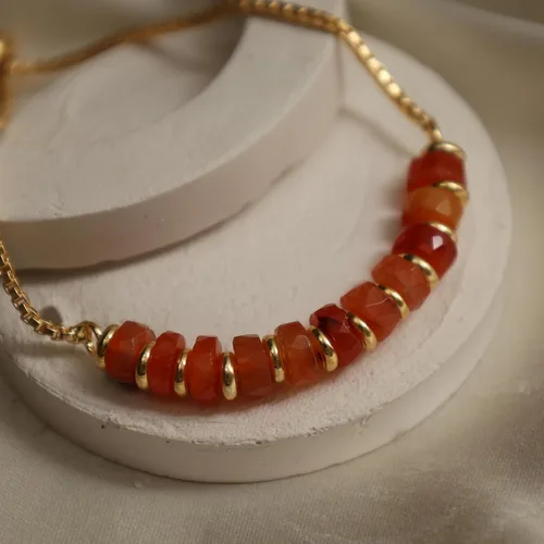Miniatura 65 de Natural Heishi Beads With Spacers Slider Bracelet Gemstone Healing Jewelry With 14k Yellow Gold Plated 8- Inch Adjustable Length