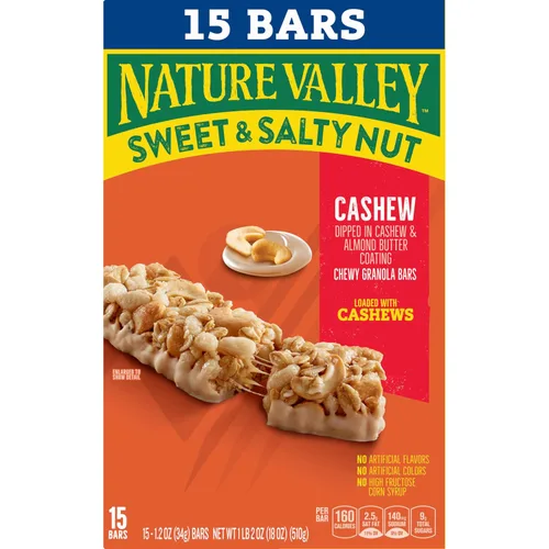 Miniatura 4 de Nature Valley Barras de granola de nueces dulces y saladas, anacardo, 15 barras, 18 onzas