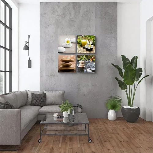 Miniatura 5 de NAN Wind Lienzo Zen para pared, spa, bodegón, con fuente de bambú verde y piedra zen, pintura de flores de jazmín, cuadros para decoración