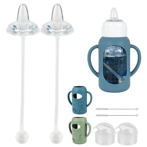Miniatura 10 de Kit de conversión de taza para sorber con fundas de silicona para biberón de vidrio estrecho y estrecho Dr Browns de 8 onzas, kit de repuesto