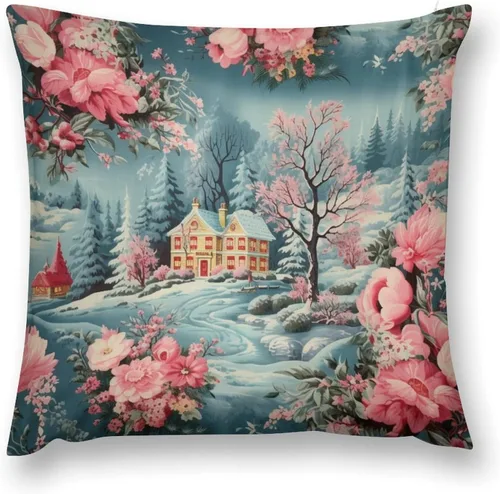 Miniatura 2 de Funda de cojín decorativa para sofá de 22 x 22 pulgadas, diseño de villancicos de Navidad, para sala de estar feliz invierno, para sofá Patrón 4