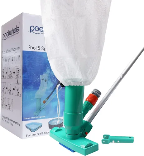 Miniatura 11 de Limpiador subacuático de alta calidad para piscina, 3 cepillos de fregar, 2 bolsas de malla fina, 6 secciones telescópicas de 56.5 pulgadas y mango