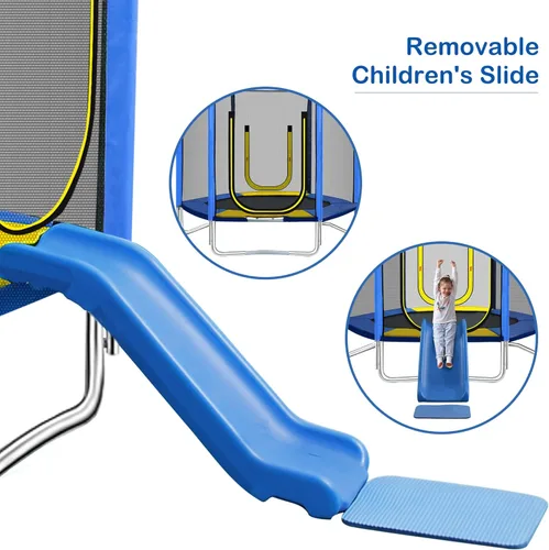 Miniatura 6 de Merax - Trampolín para niños de 7 pies con red de seguridad, tobogán y escalera, fácil de montar, redondo, para recreación al aire libre Azul
