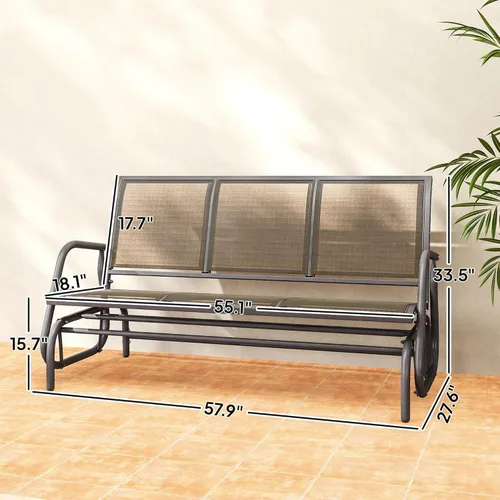 Miniatura 3 de Outsunny Banco planeador de patio para 3 personas, columpio para porche al aire libre con 3 asientos, tela de malla transpirable, marco de metal