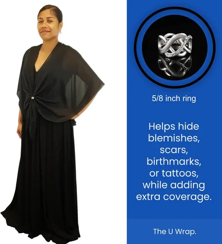 Miniatura 3 de eXcaped Conjunto de chal de noche para mujer y anillo de bufanda plateada, capa de gasa transparente
