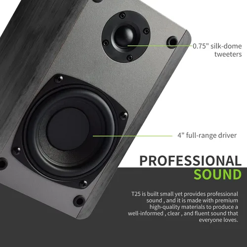 Miniatura 4 de SINGING WOOD Altavoces pasivos T25 de 2 vías para estantería de 60 vatios (30 W x 2) con soporte de montaje en pared preinstalado, acabado de madera