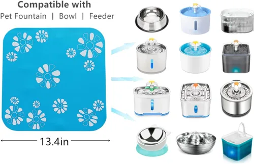Miniatura 2 de Almohadilla de silicona para fuentes de agua de mascotas, 13.4 pulgadas, tamaño grande, tapete de silicona para cuenco de perro y gato, impermeable