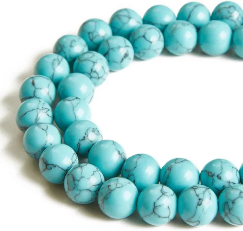 Miniatura 2 de 100 piezas Cuentas de turquesa azul de 6 mm Cuentas de piedras preciosas naturales Cuentas redondas sueltas para hacer joyas Azul turquesa