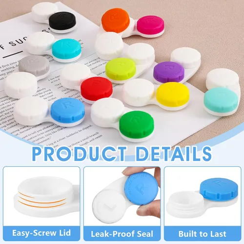 Miniatura 3 de Paquete de 12 fundas coloridas para lentes de contacto, caja de almacenamiento a granel con 12 colores, a prueba de fugas y duradera, kit