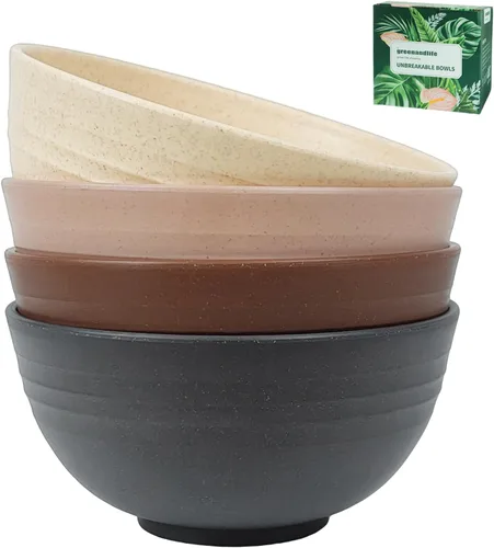 Miniatura 10 de Juego de 4 boles de 680 g/24 oz de paja de trigo para cereales, livianos, irrompibles, para fideos, fruta, sopa y arroz, aptos para lavavajillas