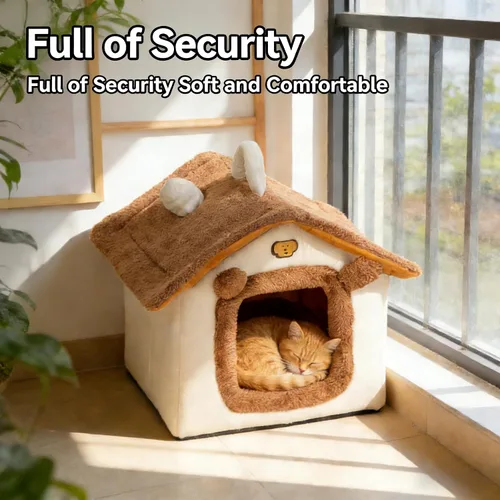 Miniatura 7 de Cama para gatos de interior, cama tipo cueva de gato con diseño de dibujos animados, diseño de mango, escondite suave para interiores, bonita casa