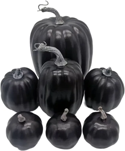 Miniatura 22 de Lizxun 7 calabazas artificiales de Halloween de espuma de imitación de calabaza naranja, calabazas de espuma de cosecha de otoño para otoño, Acción